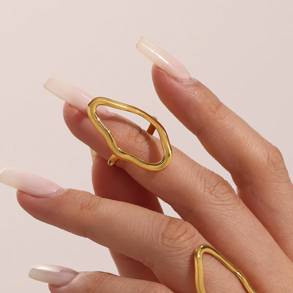 Wholesale Ring 316L Stainless Steel Geometric Electroplated Fashion Exaggerated Irregular Open