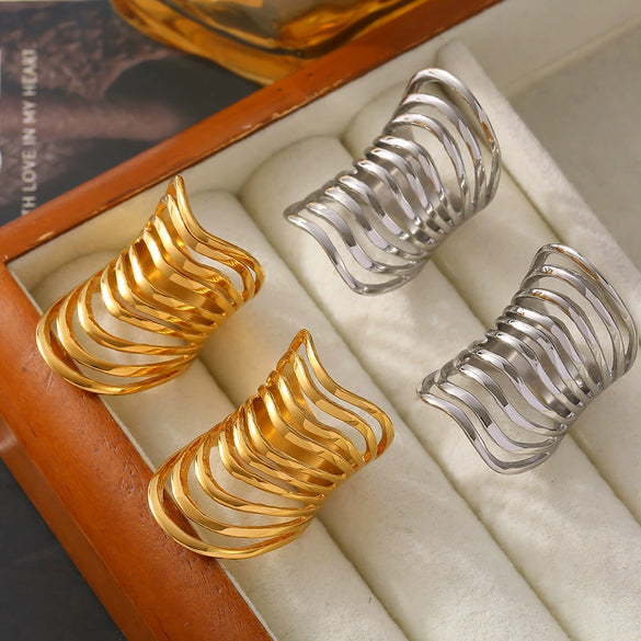 Wholesale Ring 316L Stainless Steel Geometric Electroplated Fashion Retro Exaggerated Hollow Multi Layer For Women