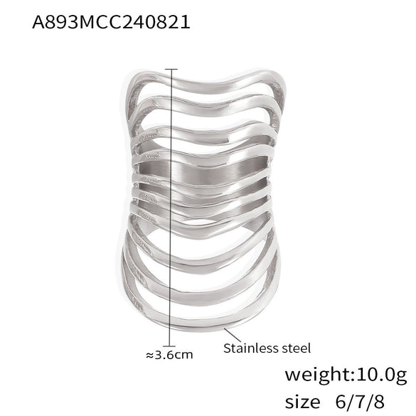 Wholesale Ring 316L Stainless Steel Geometric Electroplated Fashion Retro Exaggerated Hollow Multi Layer For Women
