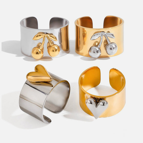 Wholesale Ring Stainless Steel Geometric Electroplated Love Contrast Color Opening Ring