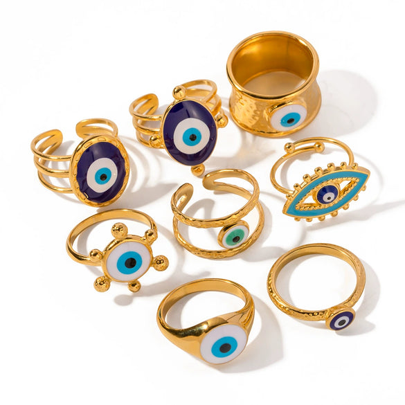 Wholesale Ring Stainless Steel Geometric Evil Blue Eye Retro Electroplating For Women