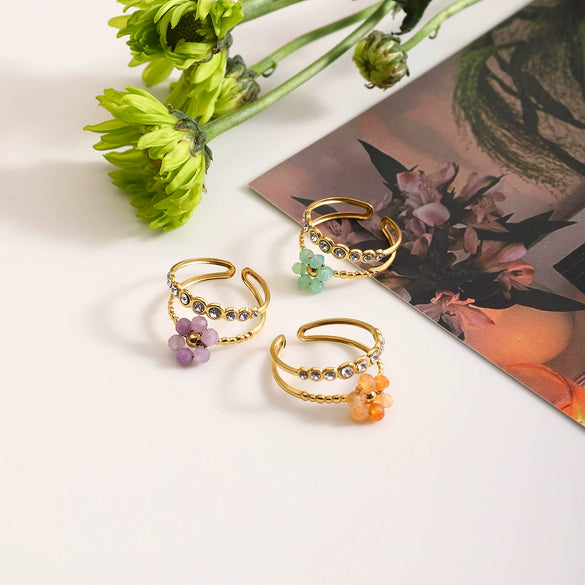 Wholesale Ring Stainless Steel Geometric Flower With Drill Electroplated