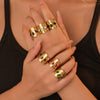 Wholesale Ring Stainless Steel Geometric French Retro Pleated Texture Inlaid With Natural Stone Electroplating For Women
