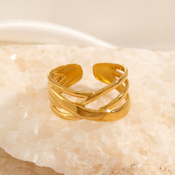 Wholesale Ring Stainless Steel Geometric Hip Hop Style Gold Plated Opening Adjustable For Women