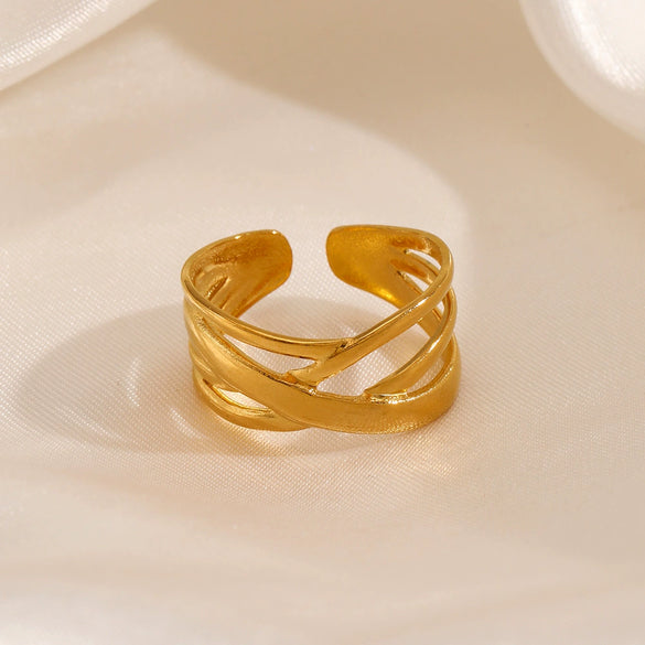 Wholesale Ring Stainless Steel Geometric Hip Hop Style Gold Plated Opening Adjustable For Women