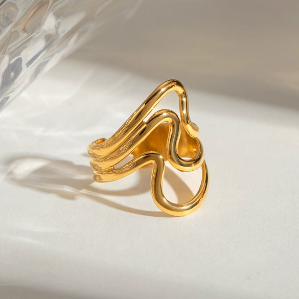 Wholesale Ring Stainless Steel Geometric Irregular Hollow Opening For Women Electroplated