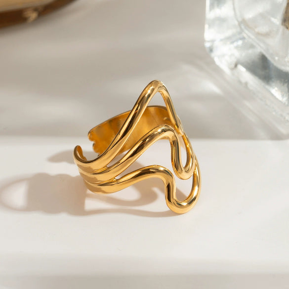 Wholesale Ring Stainless Steel Geometric Irregular Hollow Opening For Women Electroplated