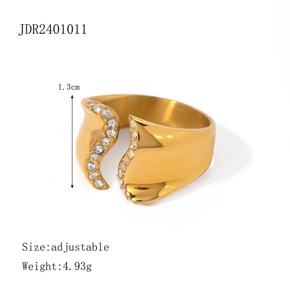 Wholesale Ring Stainless Steel Geometric Irregular Shape Inlaid Drill Electroplating