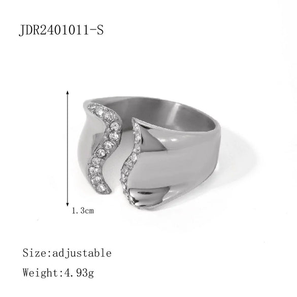 Wholesale Ring Stainless Steel Geometric Irregular Shape Inlaid Drill Electroplating