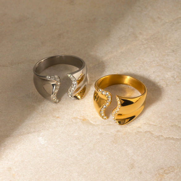 Wholesale Ring Stainless Steel Geometric Irregular Shape Inlaid Drill Electroplating