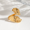 Wholesale Ring Stainless Steel Geometric Leaf Retro Opening Electroplated