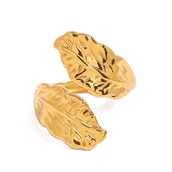 Wholesale Ring Stainless Steel Geometric Leaf Retro Opening Electroplated