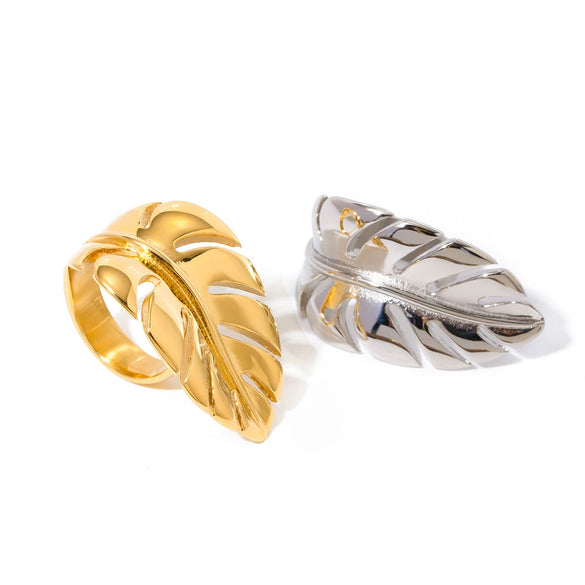Wholesale Ring Stainless Steel Geometric Leaf Shape Electroplating Vintage Retro Style