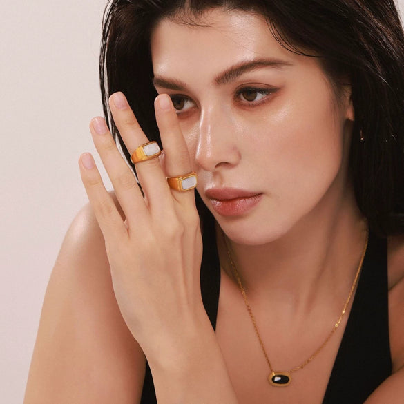 Wholesale Ring Stainless Steel Geometric Light Luxury Style Electroplated Seashells