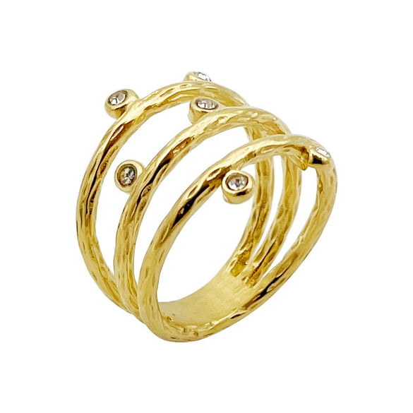 Wholesale Ring Stainless Steel Geometric Lines Vacuum Plated Gold Inlaid Zircon For Women
