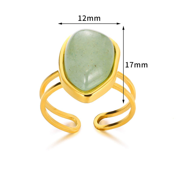 Wholesale Ring Stainless Steel Geometric Natural Stone Electroplated 18K Gold Unisex Women's