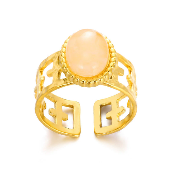 Wholesale Ring Stainless Steel Geometric Natural Stone Electroplated 18K Gold Unisex Women's