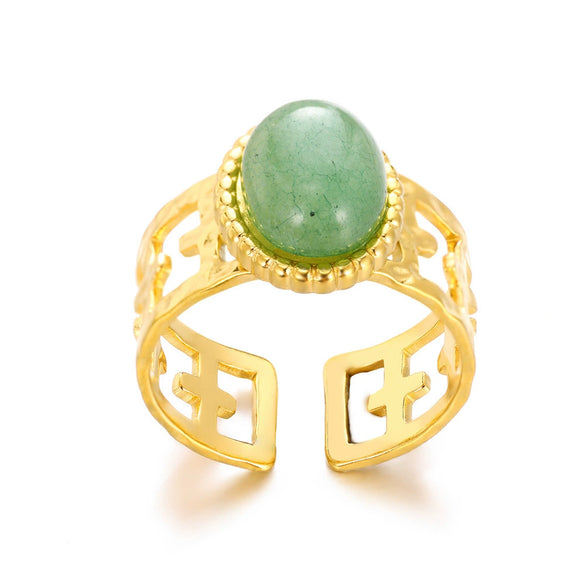 Wholesale Ring Stainless Steel Geometric Natural Stone Electroplated 18K Gold Unisex Women's