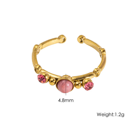 Wholesale Ring Stainless Steel Geometric Open Style Set With Gems Natural Stone Inlaid With Diamonds Unisex