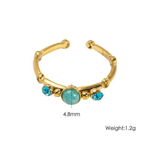 Wholesale Ring Stainless Steel Geometric Open Style Set With Gems Natural Stone Inlaid With Diamonds Unisex