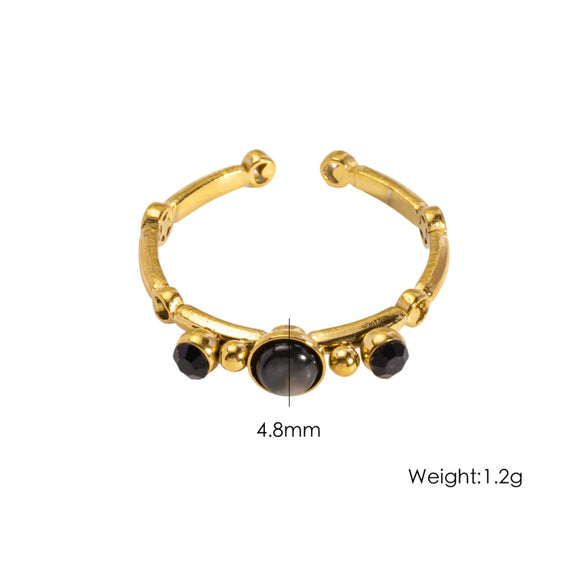 Wholesale Ring Stainless Steel Geometric Open Style Set With Gems Natural Stone Inlaid With Diamonds Unisex