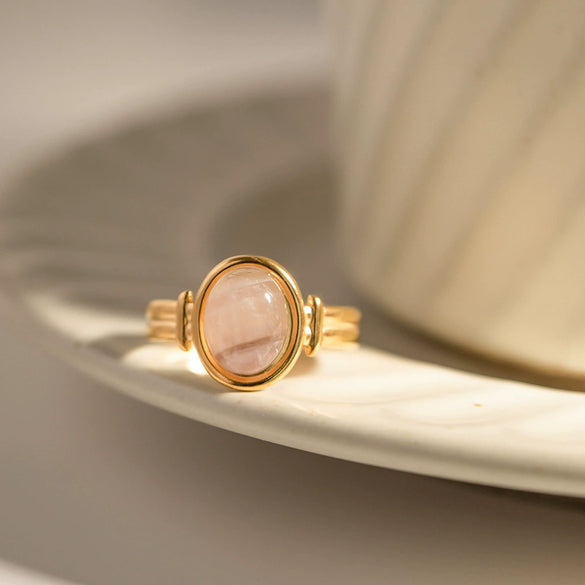 Wholesale Ring Stainless Steel Geometric Oval Semiprecious Stone Electroplated Women's