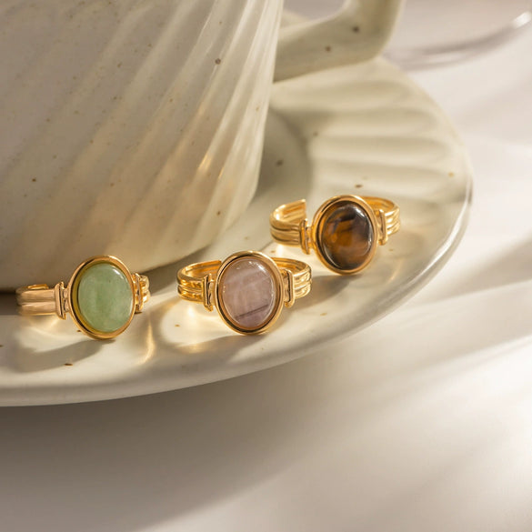 Wholesale Ring Stainless Steel Geometric Oval Semiprecious Stone Electroplated Women's