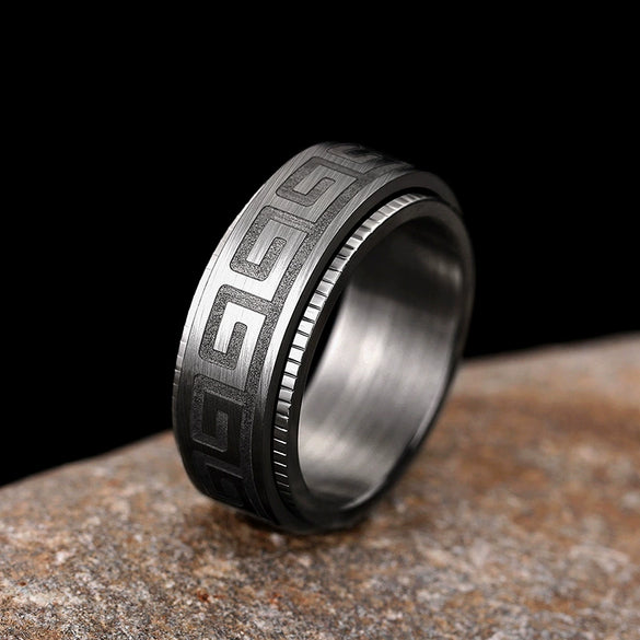 Wholesale Ring Stainless Steel Geometric Pattern Electroplating Rotatable Design Unisex Dark Style
