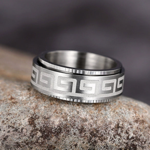 Wholesale Ring Stainless Steel Geometric Pattern Electroplating Rotatable Design Unisex Dark Style