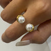 Wholesale Ring Stainless Steel Geometric Pearl Inlay Hammered Simple Fashion Jewelry
