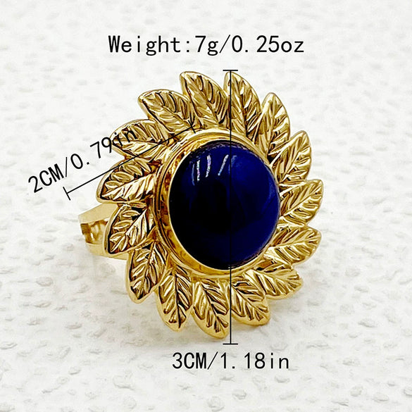 Wholesale Ring Stainless Steel Geometric Pearl Turquoise Electroplated