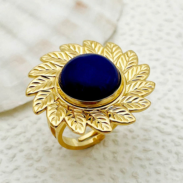 Wholesale Ring Stainless Steel Geometric Pearl Turquoise Electroplated