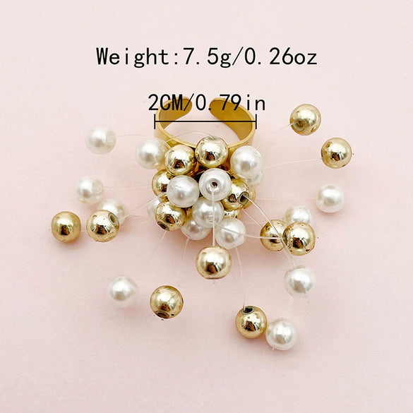 Wholesale Ring Stainless Steel Geometric Pearl Turquoise Electroplated
