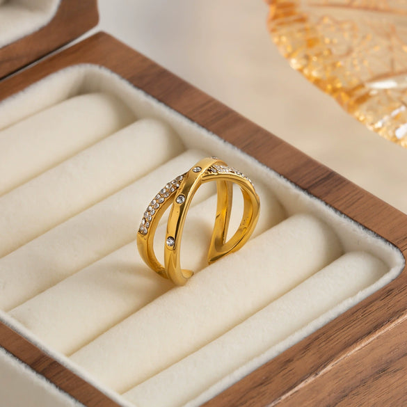 Wholesale Ring Stainless Steel Geometric Retro Cold Style Set With Precious Stones For Women