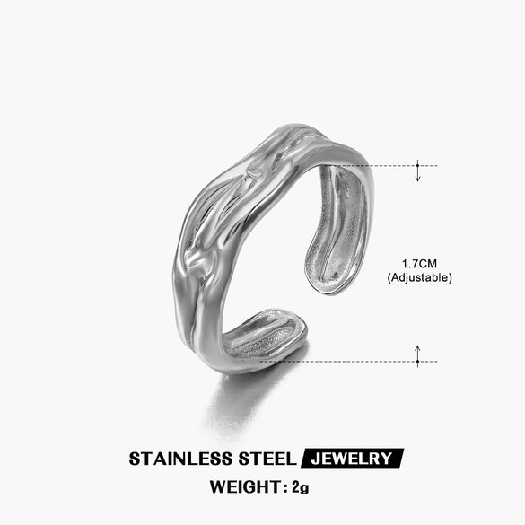 Wholesale Ring Stainless Steel Geometric Retro Popular Exaggerated Real Gold Electroplated Irregular Shaped Opening Adjustable Women's
