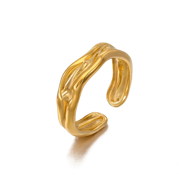 Wholesale Ring Stainless Steel Geometric Retro Popular Exaggerated Real Gold Electroplated Irregular Shaped Opening Adjustable Women's