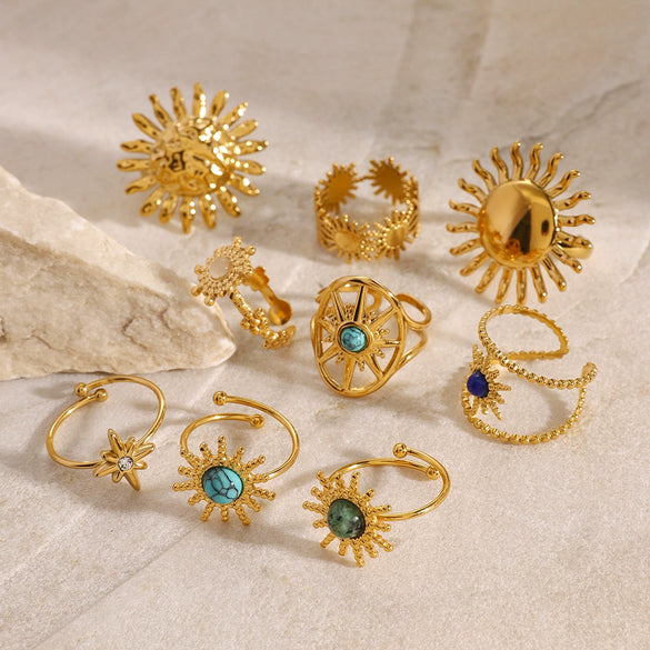 Wholesale Ring Stainless Steel Geometric Sunflower Electroplated Jewelry