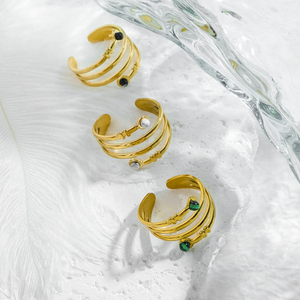 Wholesale Ring Stainless Steel Geometric Turquoise Electroplated