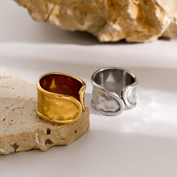 Wholesale Ring Stainless Steel Geometric Ushape Hammered Electroplated For Women