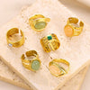 Wholesale Ring Stainless Steel Geometric Vintage Style Electroplated With Natural Stone