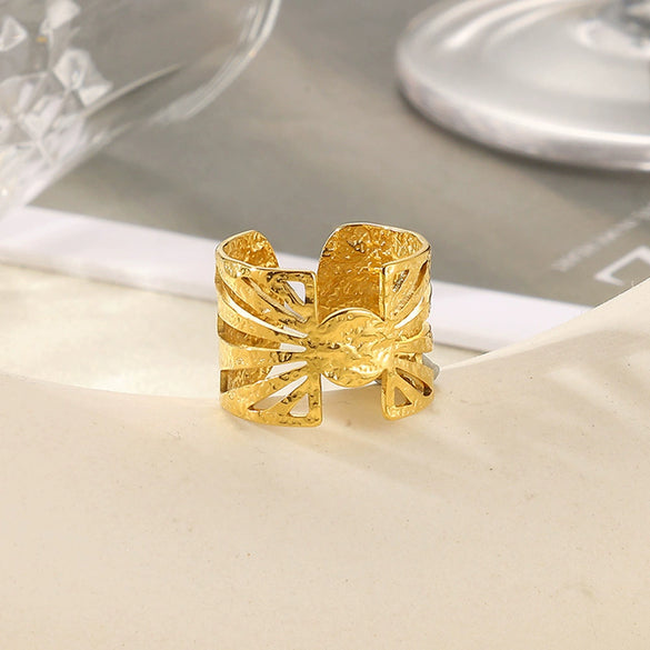 Wholesale Ring Stainless Steel Geometric Wave Asymmetrical Electroplated For Men And Women