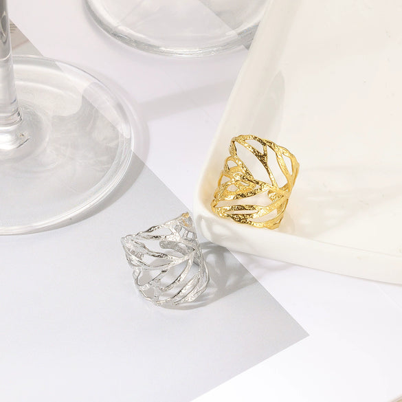 Wholesale Ring Stainless Steel Geometric Wave Asymmetrical Electroplated For Men And Women