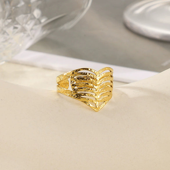 Wholesale Ring Stainless Steel Geometric Wave Asymmetrical Electroplated For Men And Women