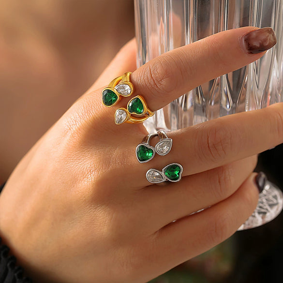 Wholesale Ring 316L Stainless Steel Glass Love Water Drop Geometric Electroplated Jewelry For Women
