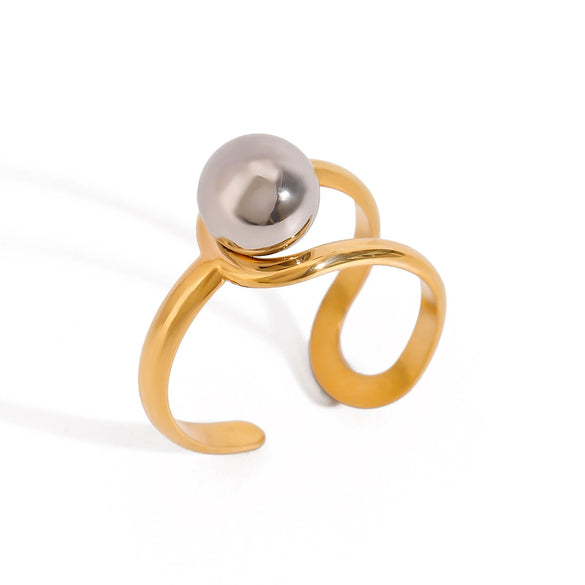 Wholesale Ring Stainless Steel Gold And Silver Color Matching Hollow Steel Ball Geometric Style Electroplated