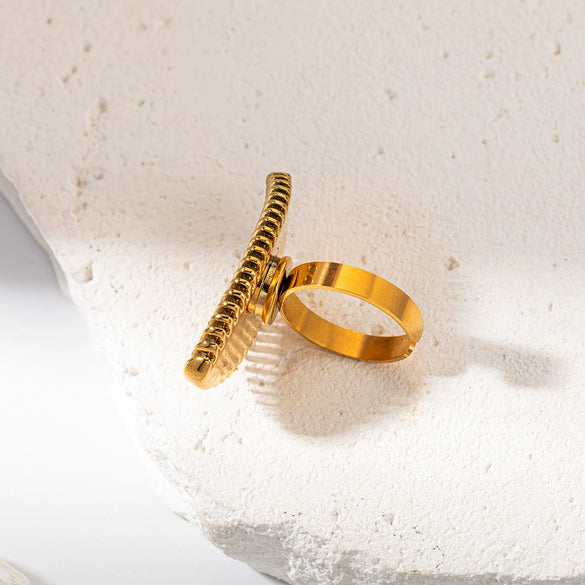 Wholesale Ring Stainless Steel Gold Plated Geometric Oval Gear Retro Fashion Women's