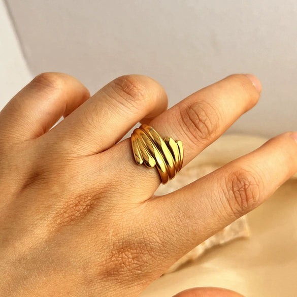 Wholesale Ring Stainless Steel Gold Plated Heart Shaped Natural Geometric Style