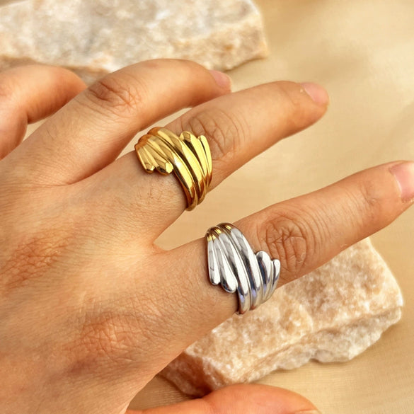 Wholesale Ring Stainless Steel Gold Plated Heart Shaped Natural Geometric Style