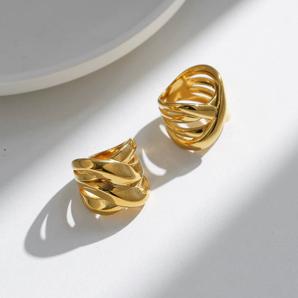 Wholesale Ring Stainless Steel Gold Plated X Shaped Cross Design Creative Fashion Jewelry