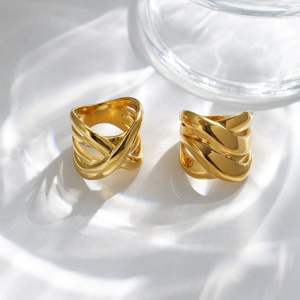 Wholesale Ring Stainless Steel Gold Plated X Shaped Cross Design Creative Fashion Jewelry